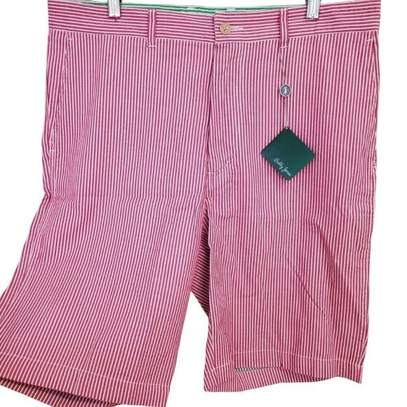 NWT Bobby Jones Roberts Striped Seersucker Shorts PInk Golf Country Club Size 33 - Picture 1 of 7